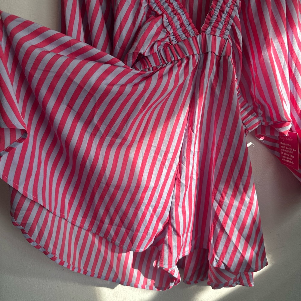Buddy Love Vibrant Pink and White V-Neck Romper - Picture 3 of 7